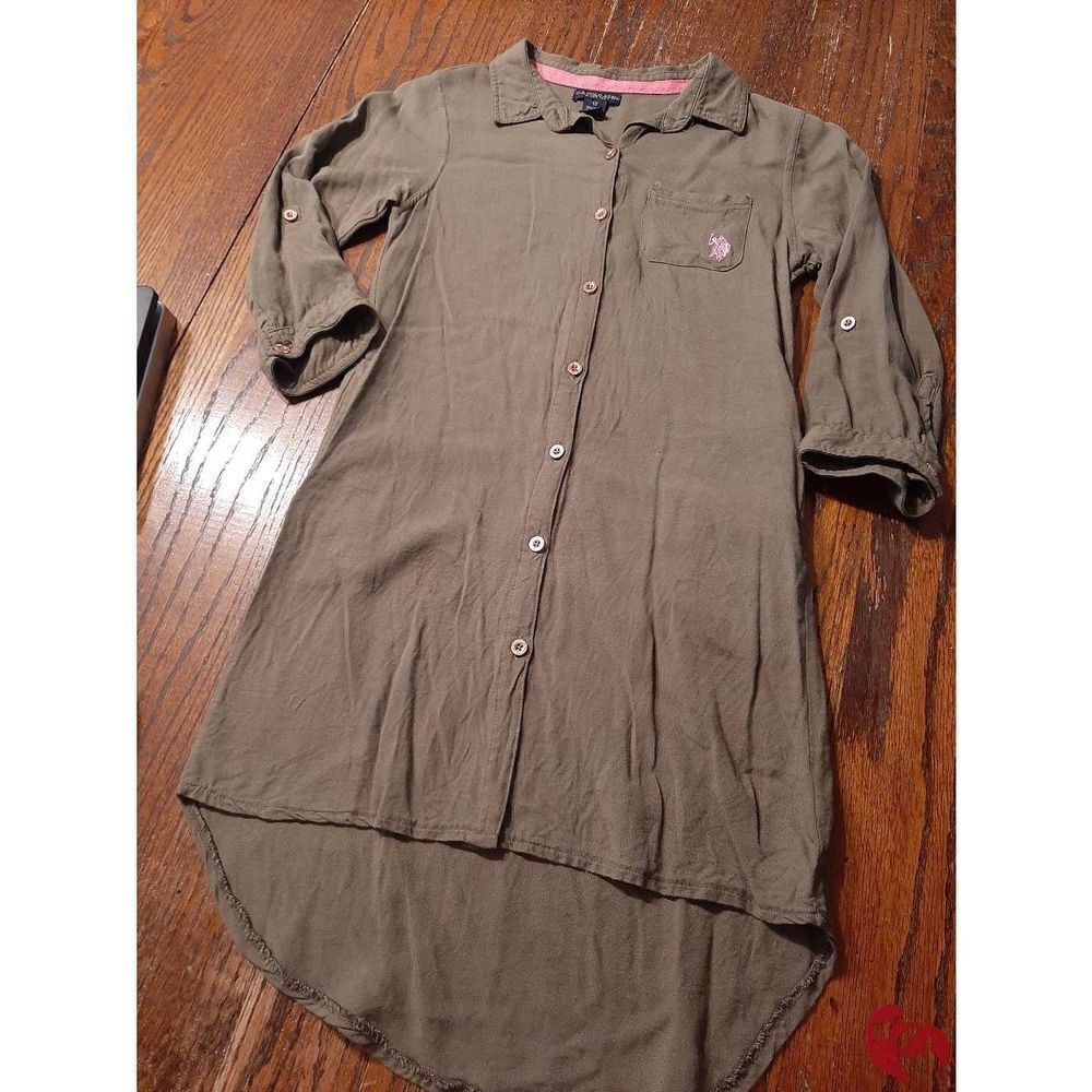 Girls Size 12 US Polo Association High Low Shirt Dress Button Front Long Sleeve